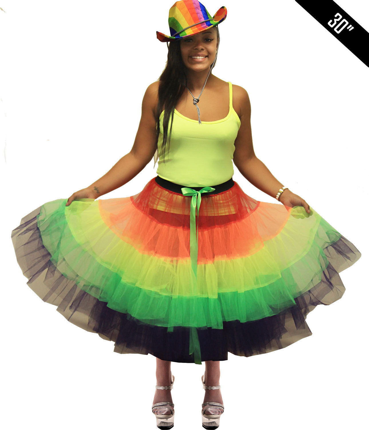 Wickedfun Adult 5 Tier Petticoat Rainbow Tutu Skirt (Approximately 30 Inches Long)
