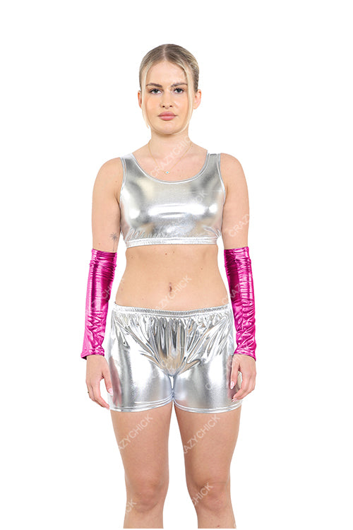 Crazy Chick Adult Shiny Metallic Pink Arm Warmer
