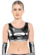 Crazy Chick Adult Shiny Metallic Black Crop Top