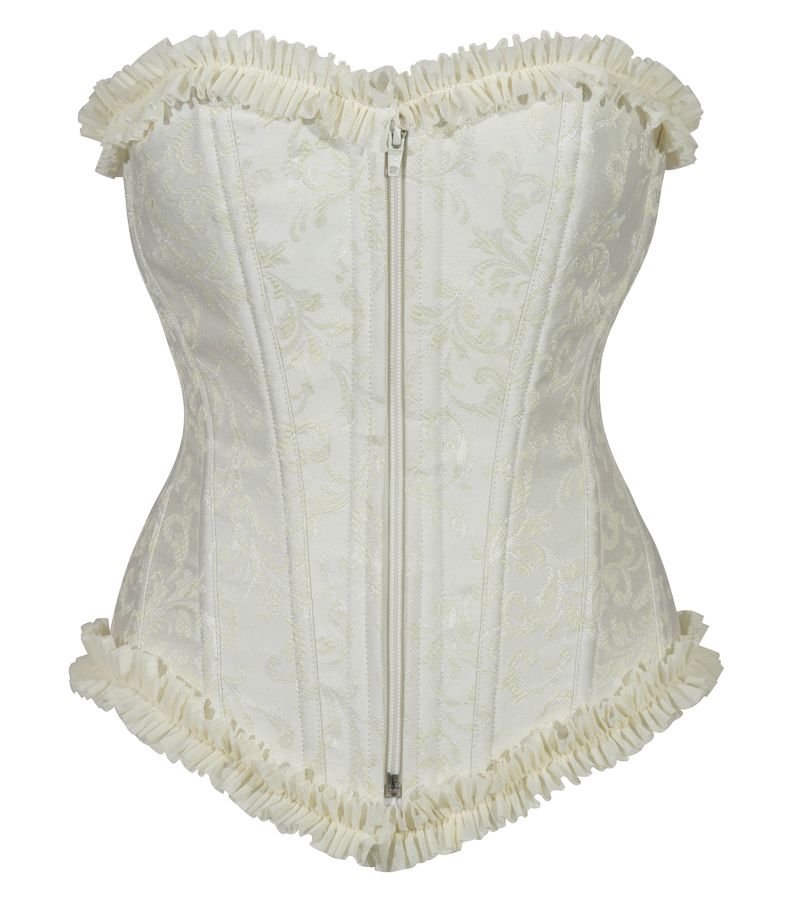 Crazy Chick Cream Brocade Corset with zip and frill
