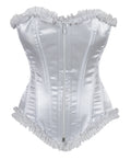 Crazy Chick White Satin Corset With Zip And Frill