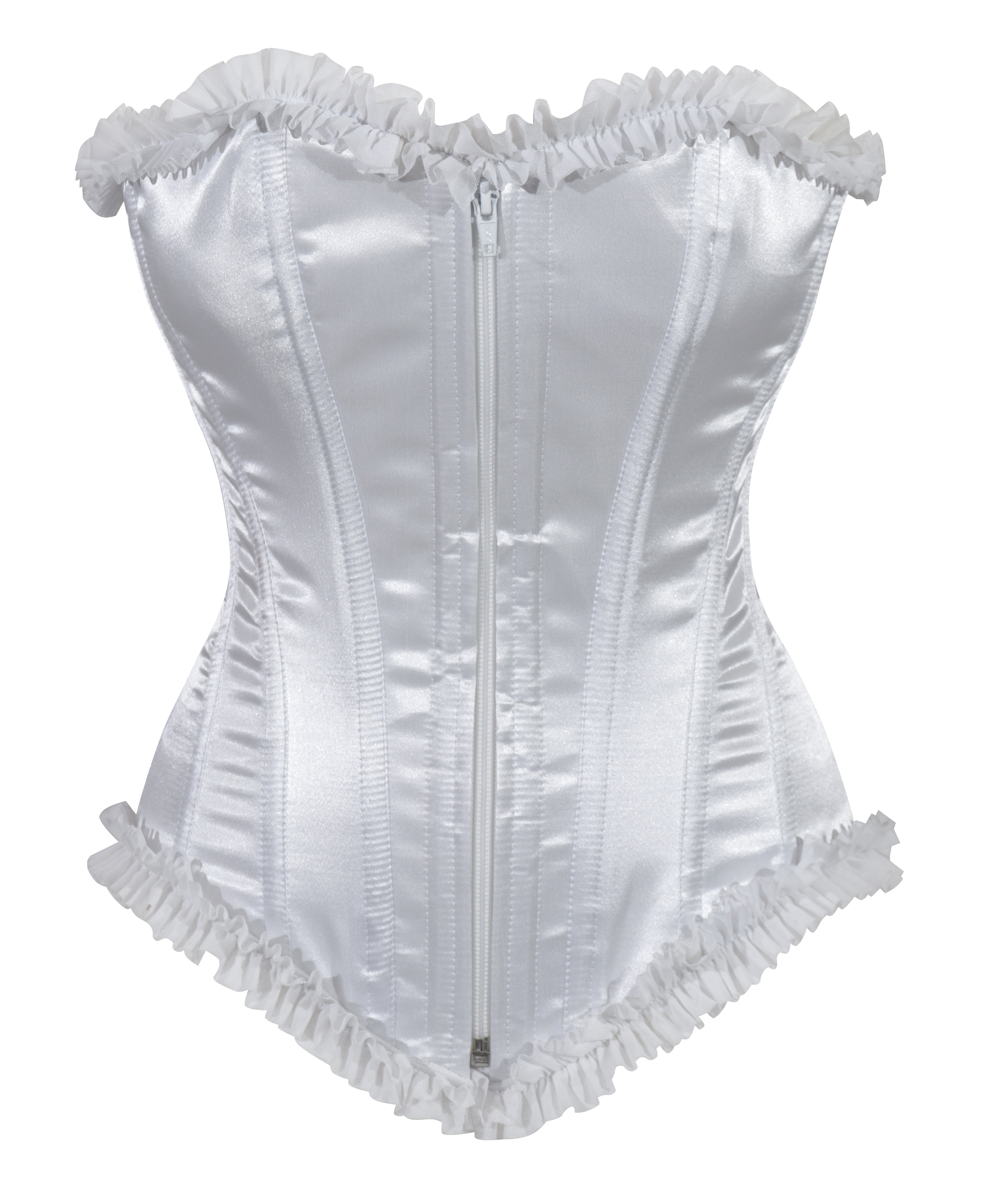 Crazy Chick White Satin Corset With Zip And Frill