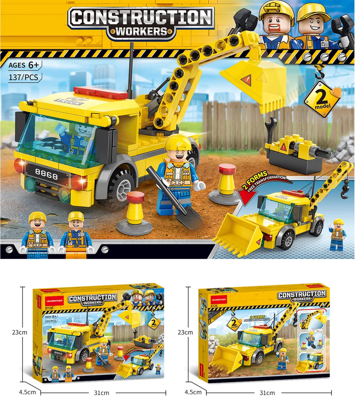 8726 Blocks Construction 2 Type Transforming Work Truck 137pcs