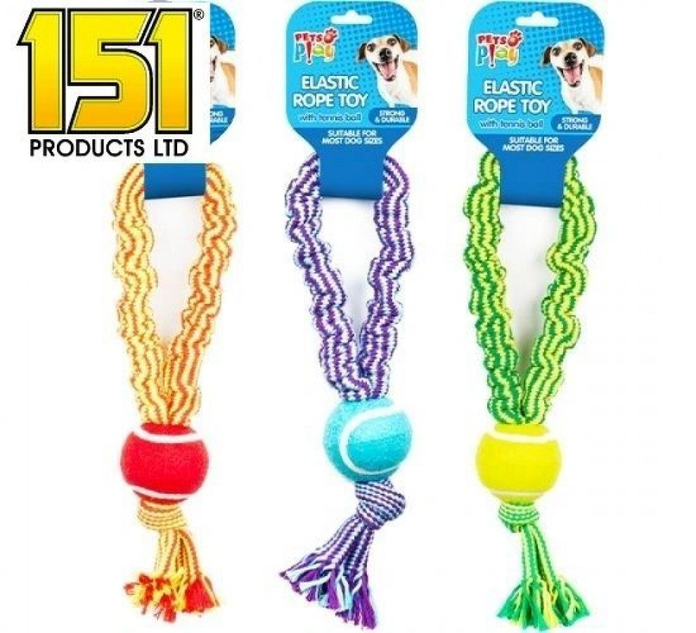 PAP1119 15 PACK ELASTIC ROPE TOY WITH TENNIS BALL - 3 ASSORTED