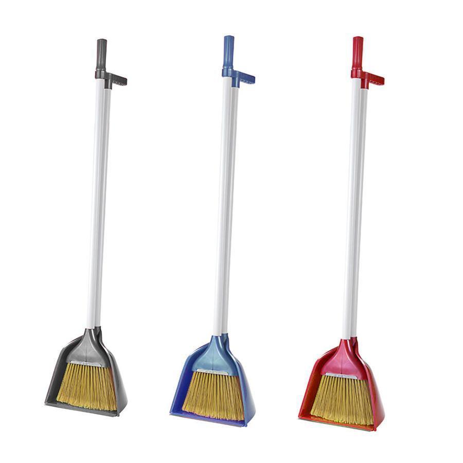 Plastic Long Handle Dustpan and Brush Set Assorted Colours ZP129