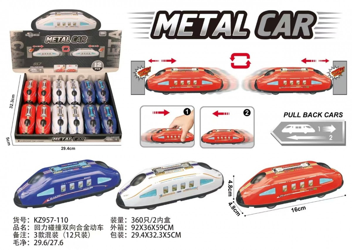 KZ957-110 Pull-Back Metal Train – Durable Die-Cast Toy Vehicle with Dual Collision Feature