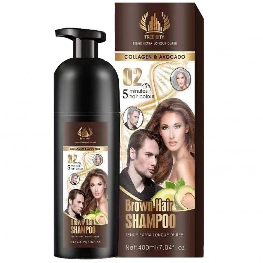 0805-31103 Collagen & Avocado Brown Hair Shampoo | 5-Minute Hair Color & Long-Lasting Shine - 400ml TC-2411-B