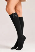 Girls Black Knee High Socks with Black Bow