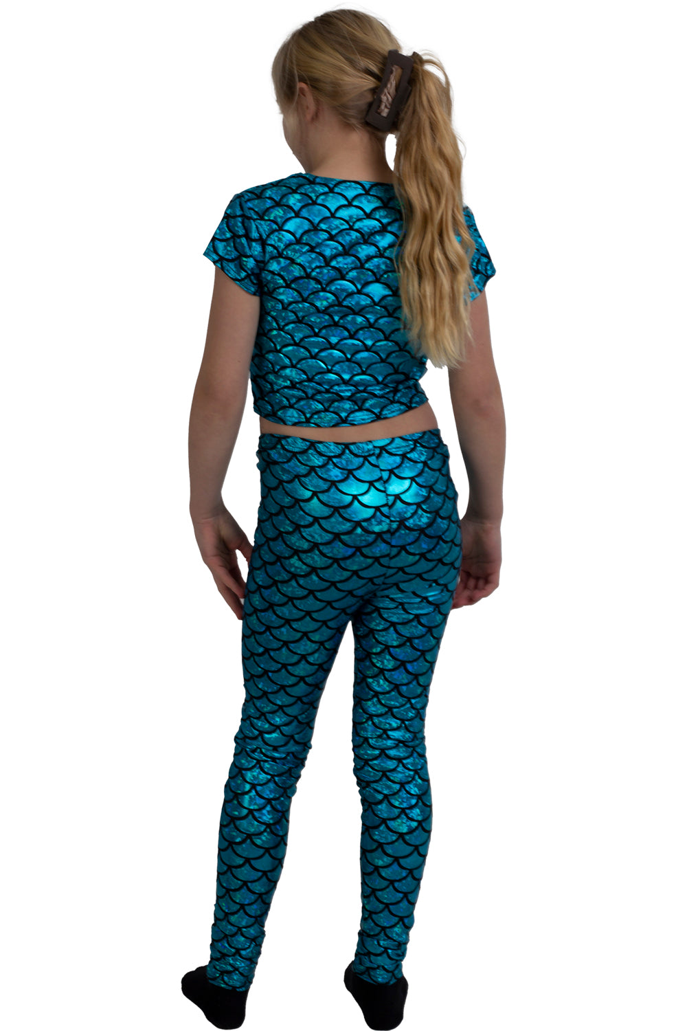 Wickedfun Girls Metallic Fish Scale Mermaid Turquoise Crop Top