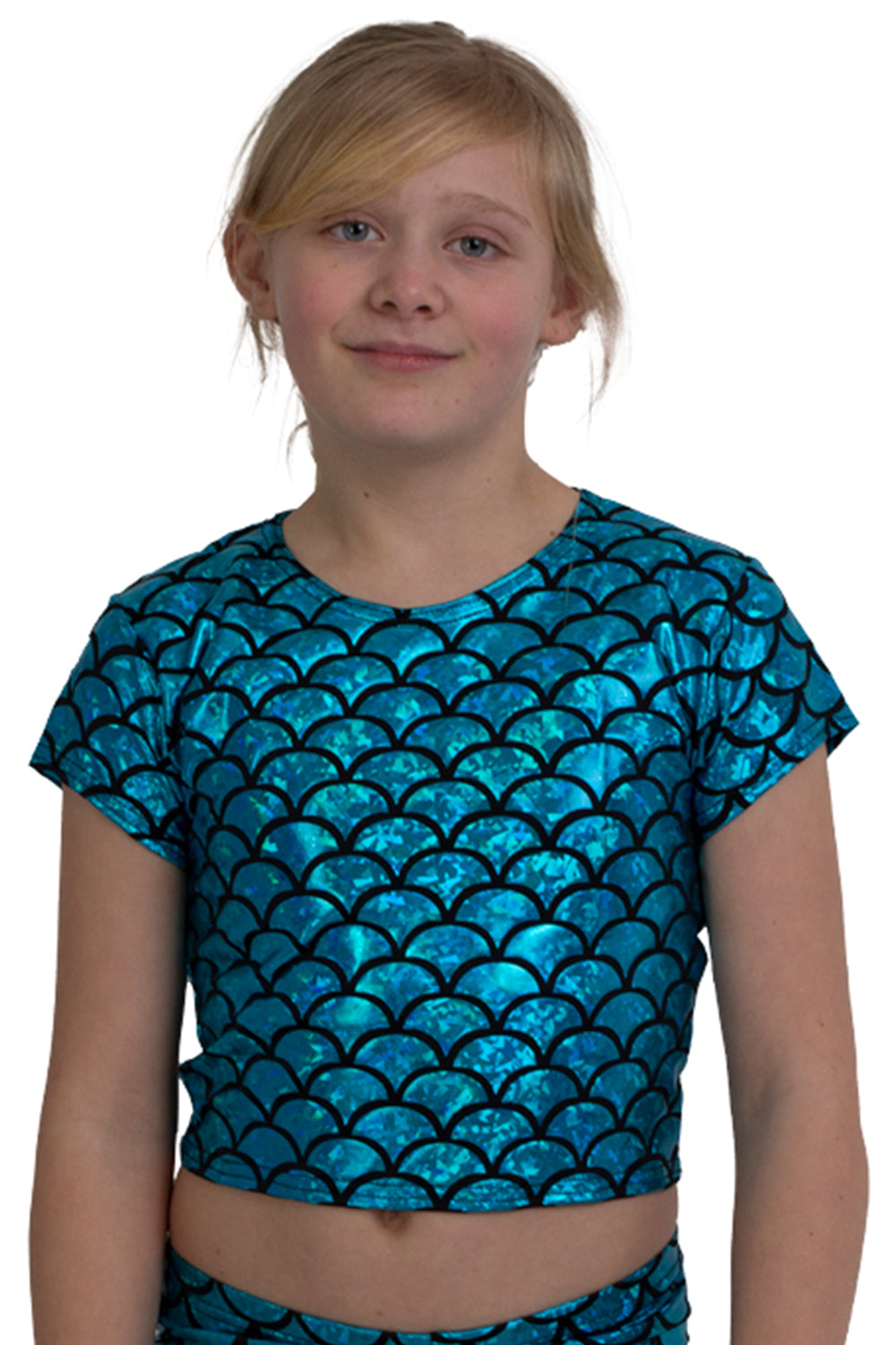 Wickedfun Girls Metallic Fish Scale Mermaid Turquoise Crop Top