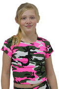 Crazy Chick Girls Pink and Green Camouflage Crop Top