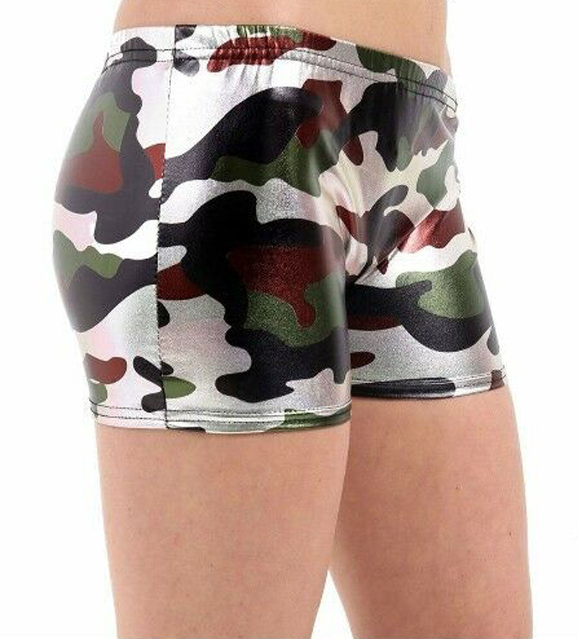 Crazy Chick Girls Shiny Metallic Camouflage Hot Pants