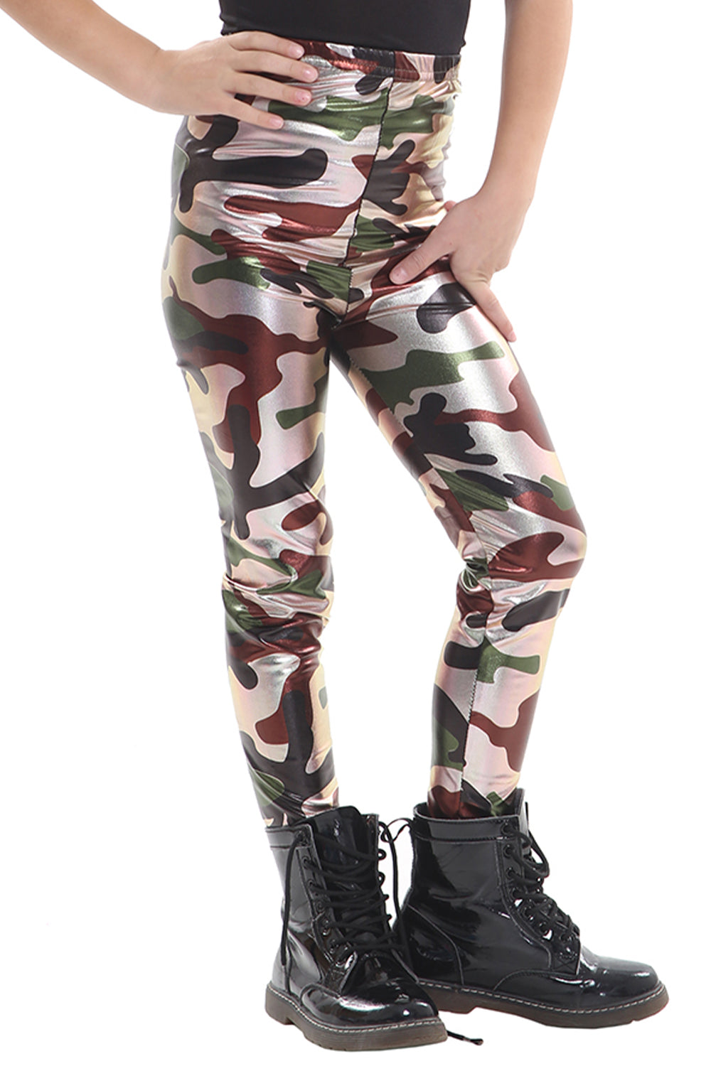 Crazy Chick Girls Shiny Metallic Camouflage Leggings