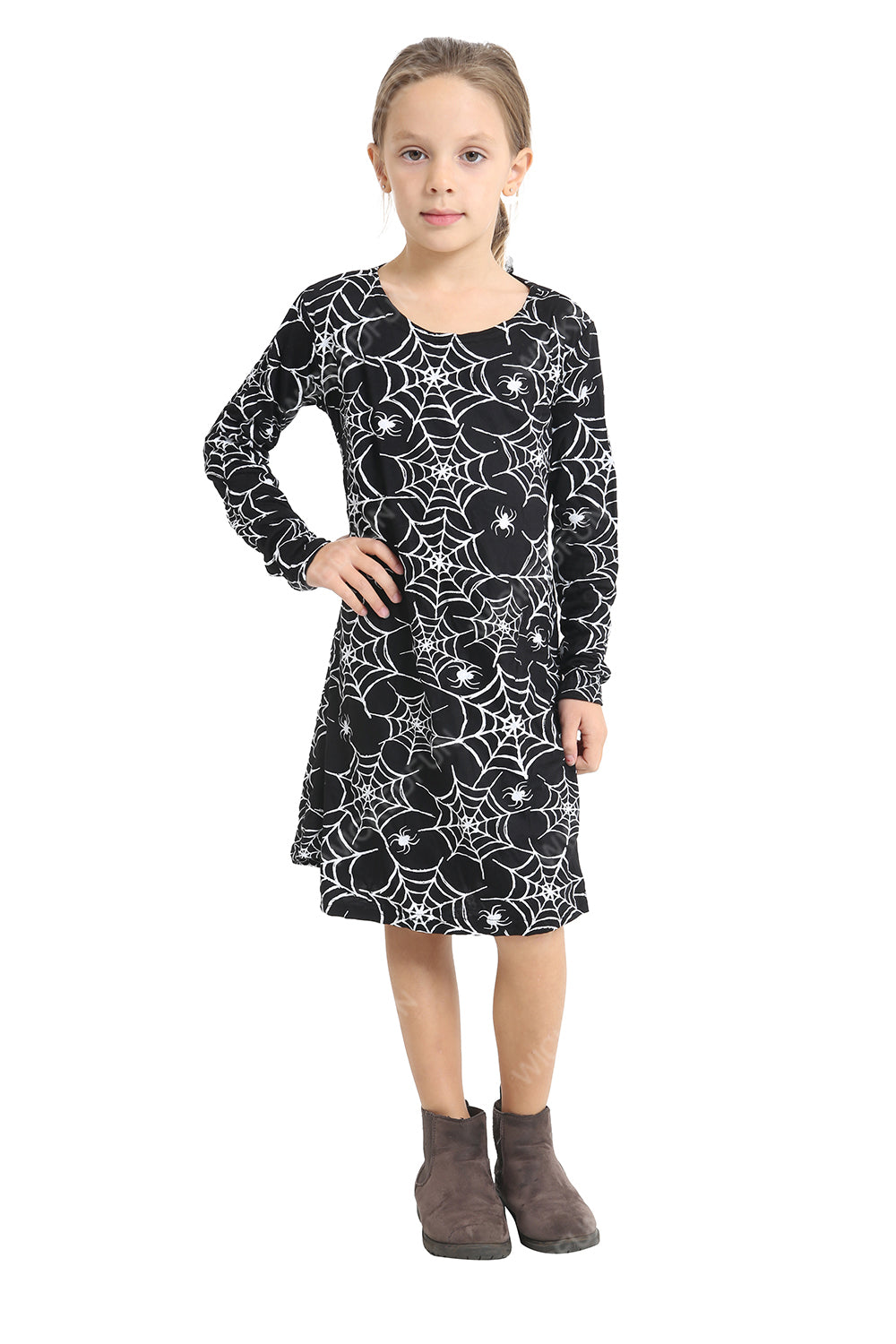 Girls Spider Printed Black Swing Dress costume