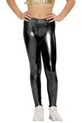 Crazy Chick Girls Shiny Metallic Black Leggings