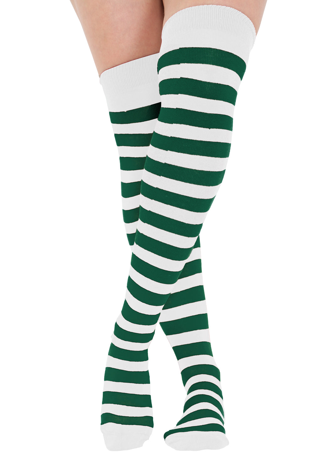 Crazy Chick Green White OTK Stripe Socks