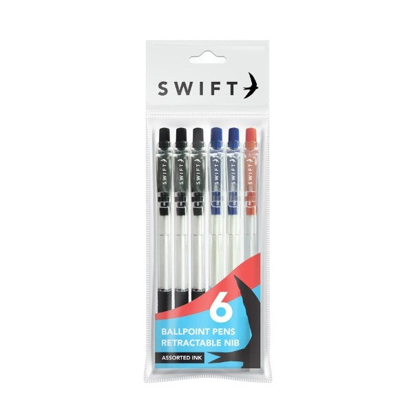 Retractable Ballpoint Pens 6pk Assorted P3051