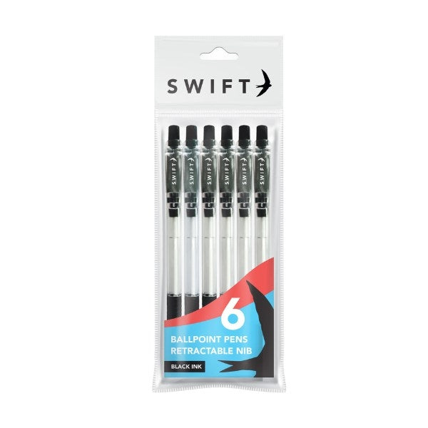 Retractable Ballpoint Pens 6pk Black P3050