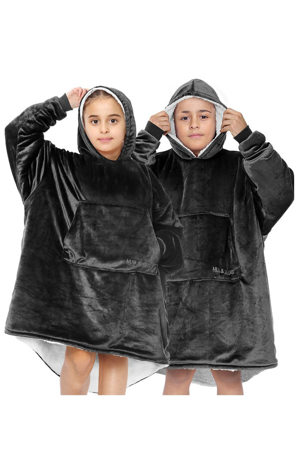 Kids Charcoal Hug and Snug Hoodie Blanket Compress Packing