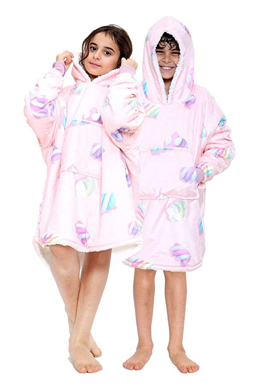 Children's Pink Sweet Candy Marshmallow Hoodie Blanket