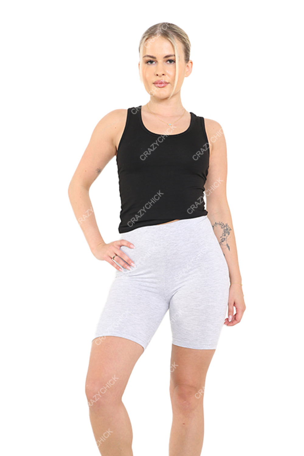 Crazy Chick Adult Light Grey Cotton Cycling Shorts