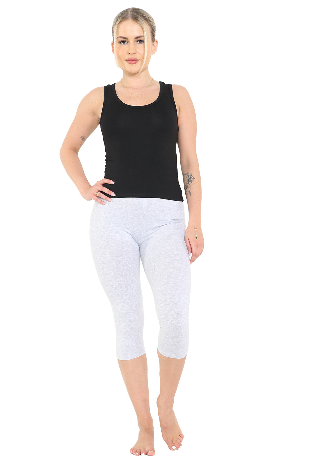 Crazy Chick Adult Light Grey Cotton Capri Leggings 3/4 length