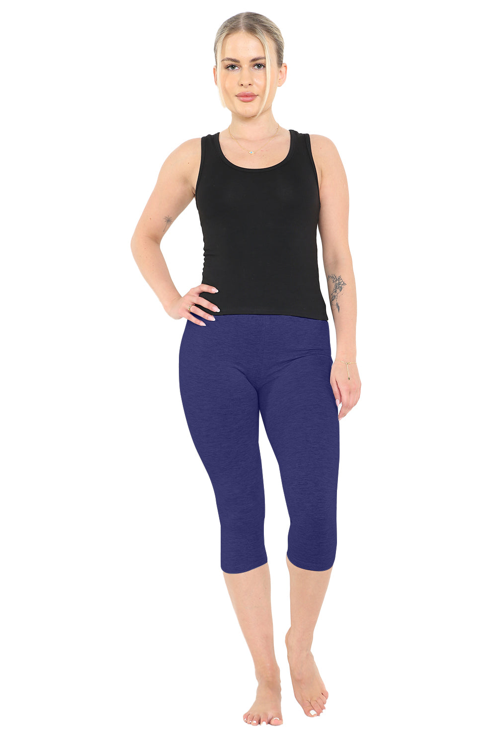 Crazy Chick Adult Navy Cotton Capri Leggings 3/4 length
