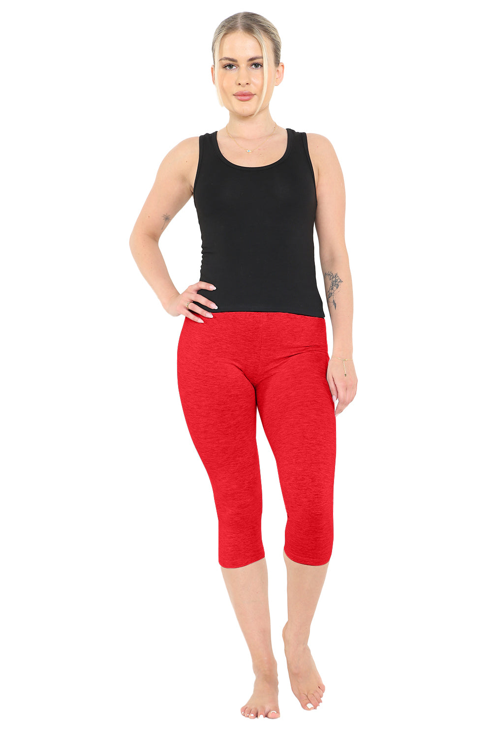 Crazy Chick Adult Red Cotton Capri Leggings 3/4 length