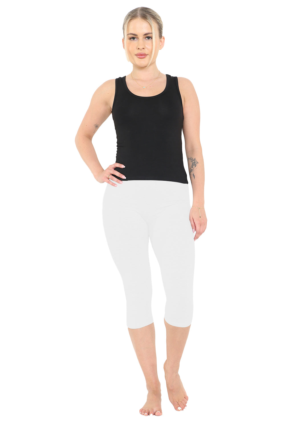 Crazy Chick Adult White Cotton Capri Leggings 3/4 length