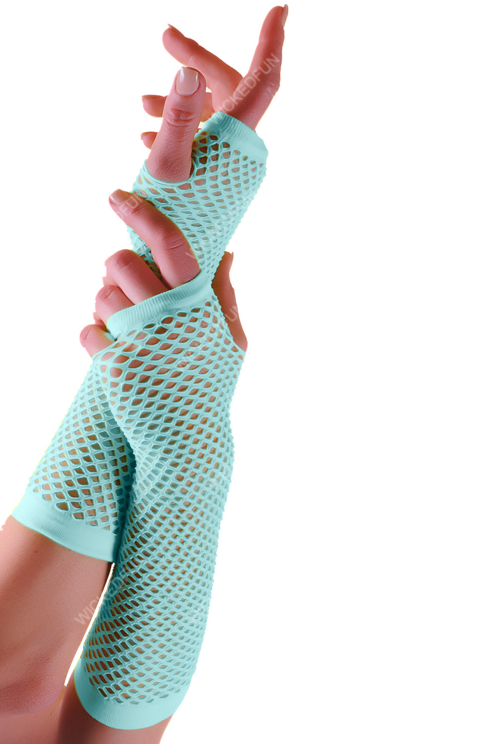 Wickedfun Light Blue Long Fishnet Gloves