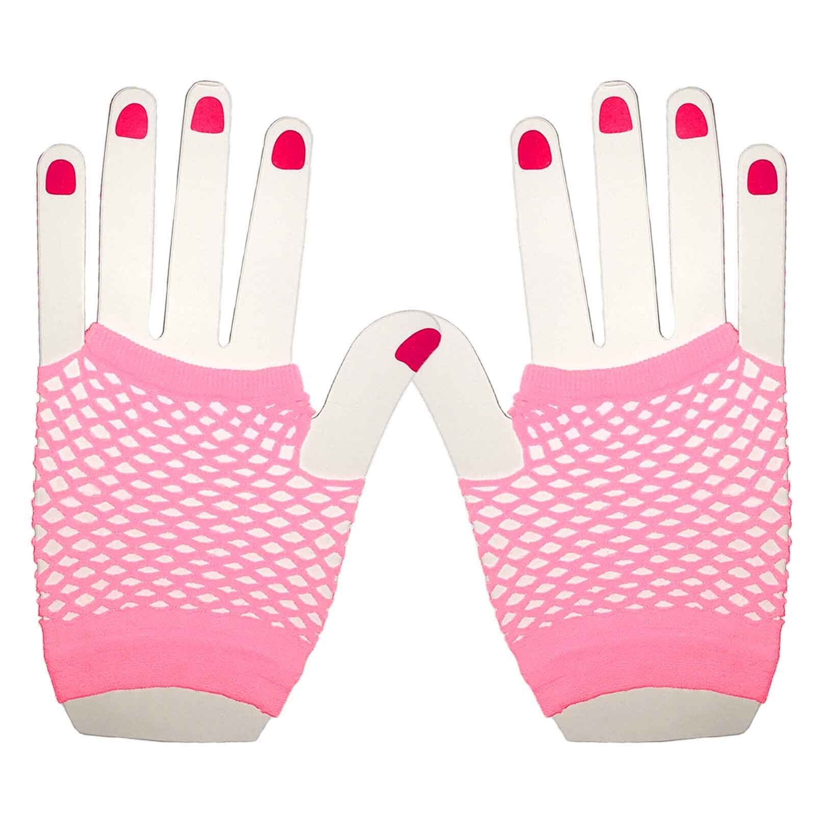 Wickedfun Light Pink Fingerless Short Fishnet Gloves