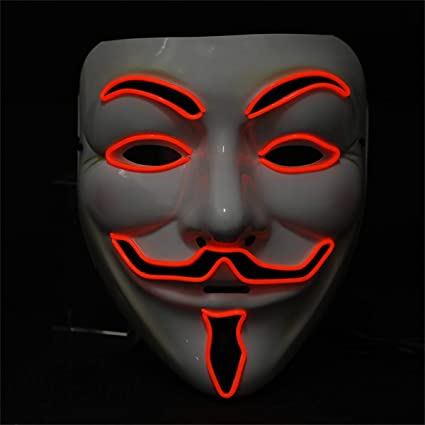 Wickedfun Light Up White Vendetta Mask With Orange Colour Light