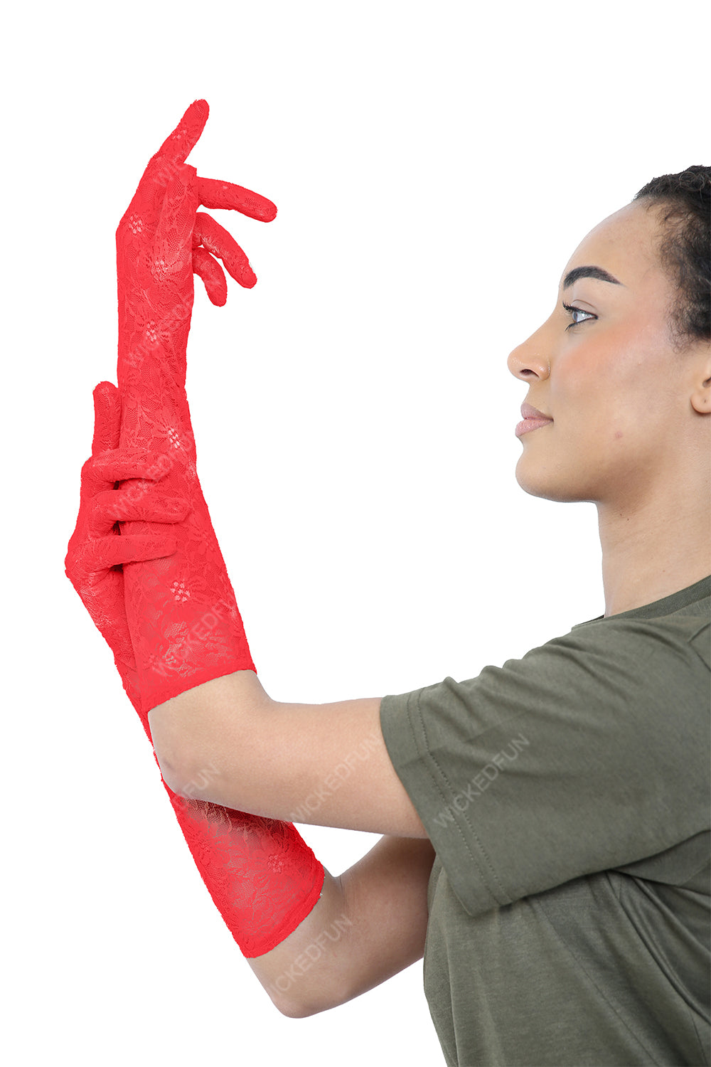 Wickedfun Long Lace Gloves Red