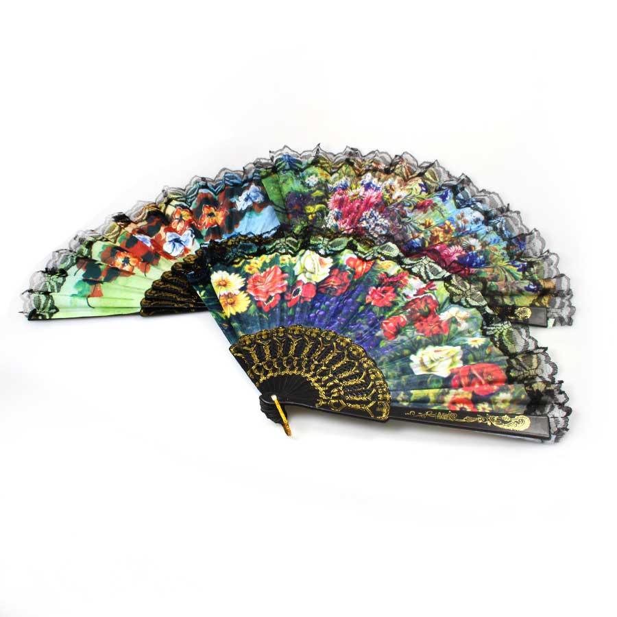 Fancy Mini Chinese Hand Fan with Floral / Scenery  Print 37 cm Assorted Colours 0914 A