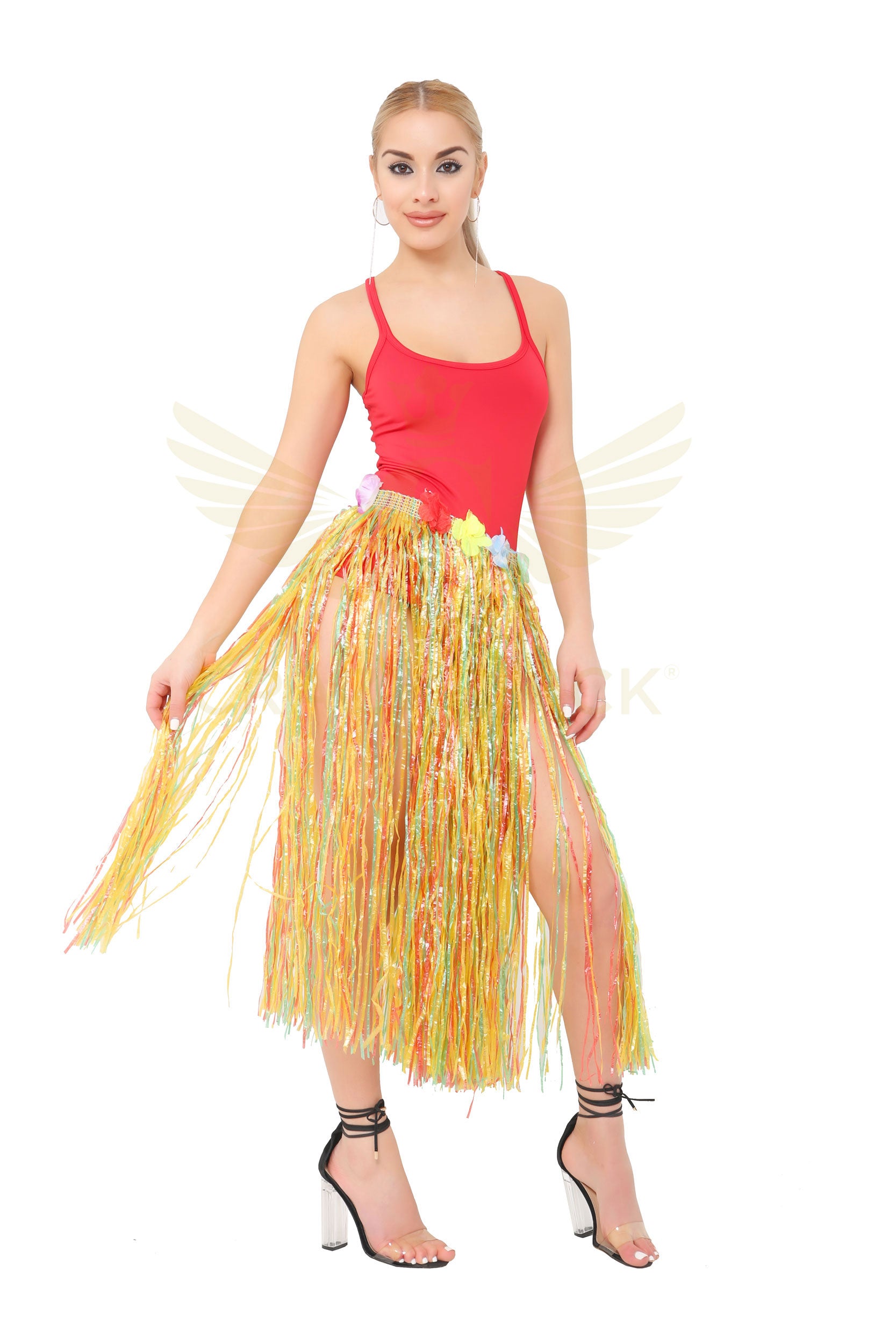 Crazy Chick Adult Multi Hula Skirt with Flowers (80cm)