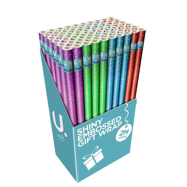 Embossed Metallic Gift Wrapping Paper 2m x 70cm Assorted Colours P1904
