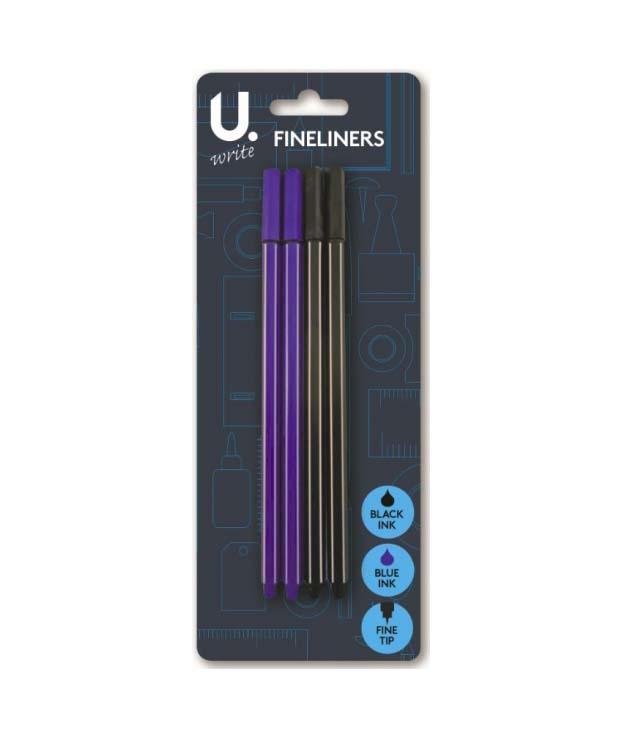 Fineliner Pens Pack of 4 Assorted Colours P2331