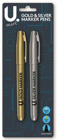 2 Pack Fancy Silver and Gold Art and Crafts Pens Bullet Point P2409