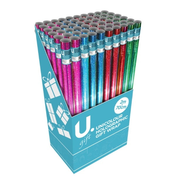 Unicolour Holographic Gift Wrapping Paper 2m x 70cm Assorted Colours P2639