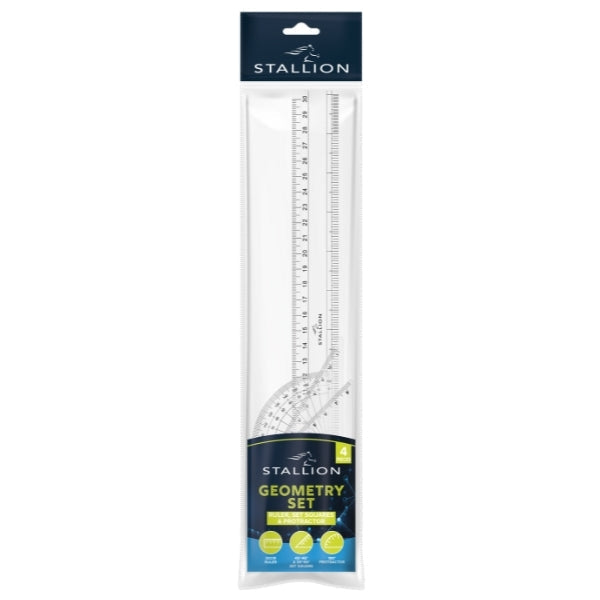 School Maths Geometry Ruler Set of 4 22 x 8 x 0.5cm P3071