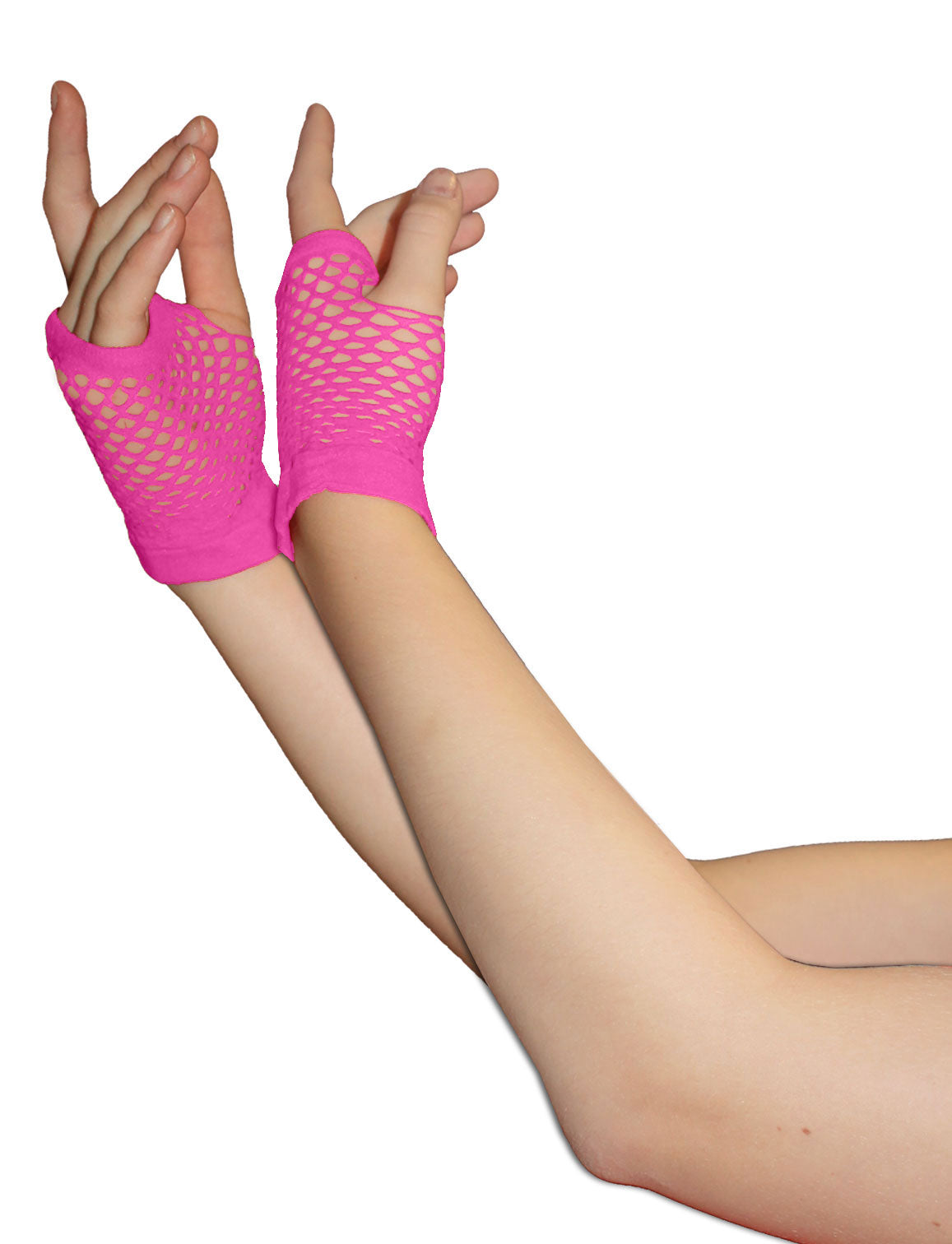 Wickedfun Pink Fingerless Short Fishnet Gloves