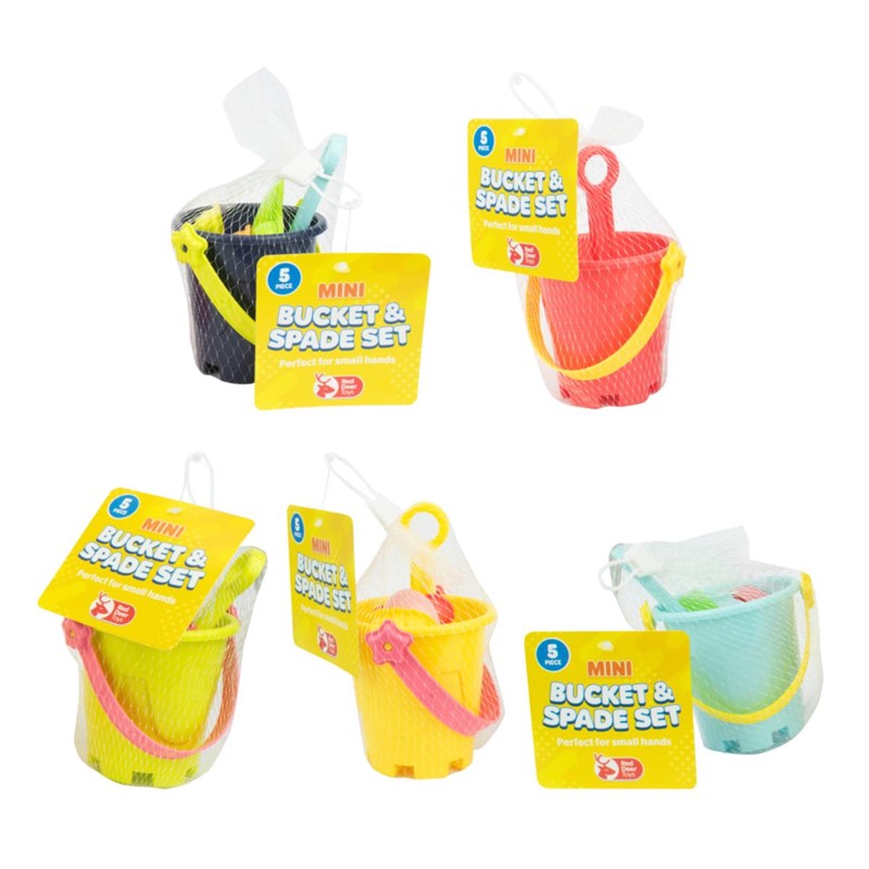 Children's Plastic Beach Mini Bucket and Sand Toy Accessories 9.5cm Set of 5 Assorted Colours 324303