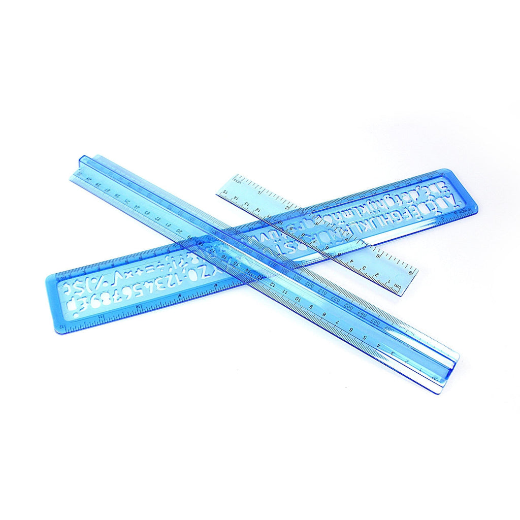 Stationery School Plastic Ruler and Stencil Set of 3 P2384