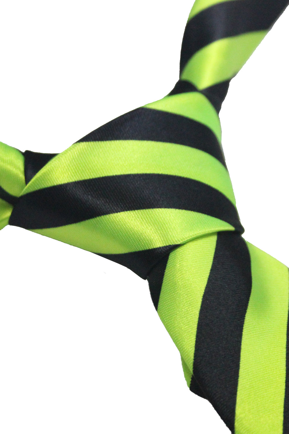 Satin Black Green Striped Neck Tie