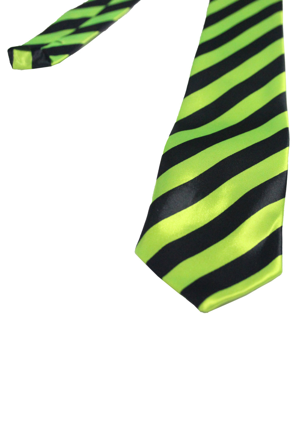 Satin Black Green Striped Neck Tie
