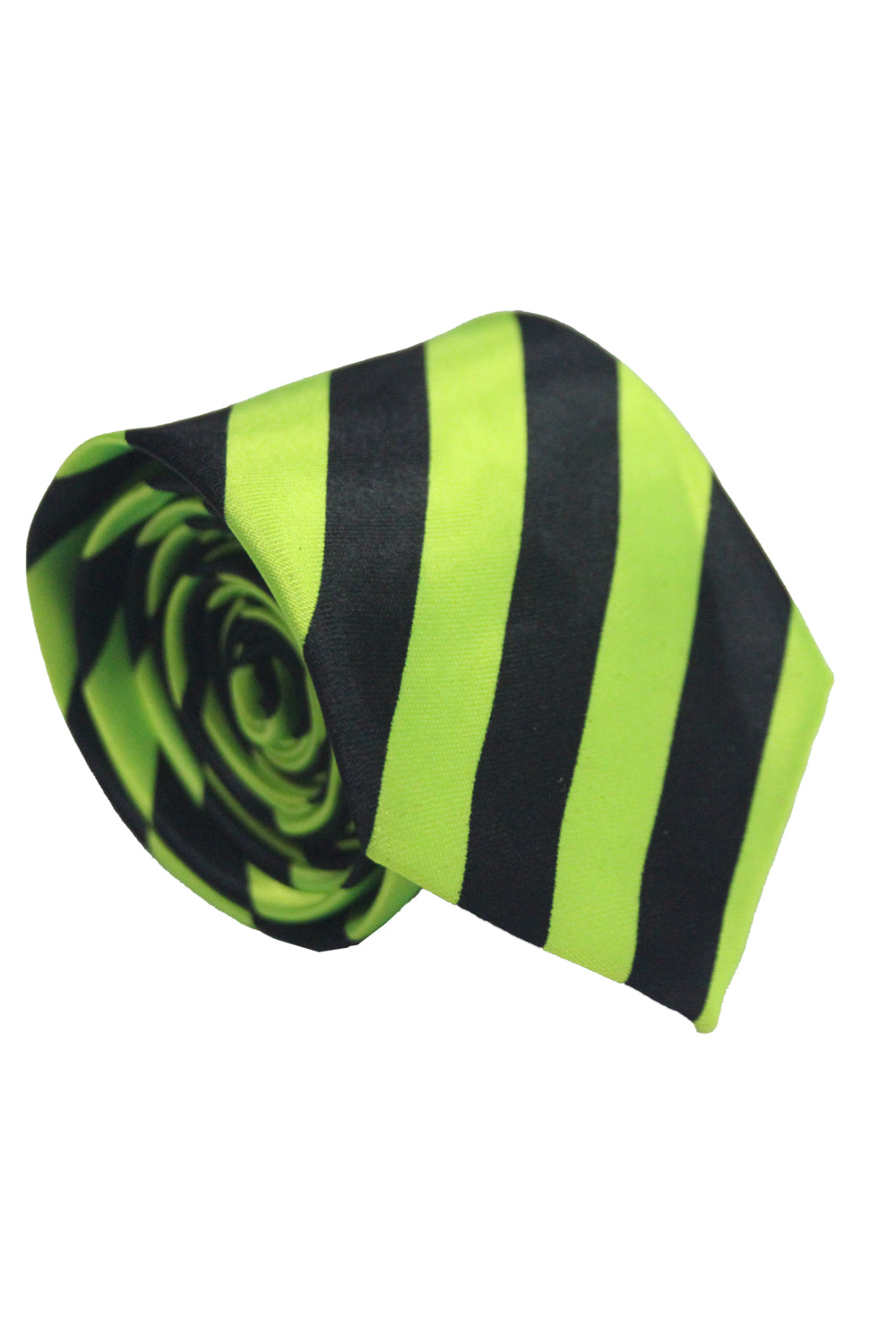 Satin Black Green Striped Neck Tie