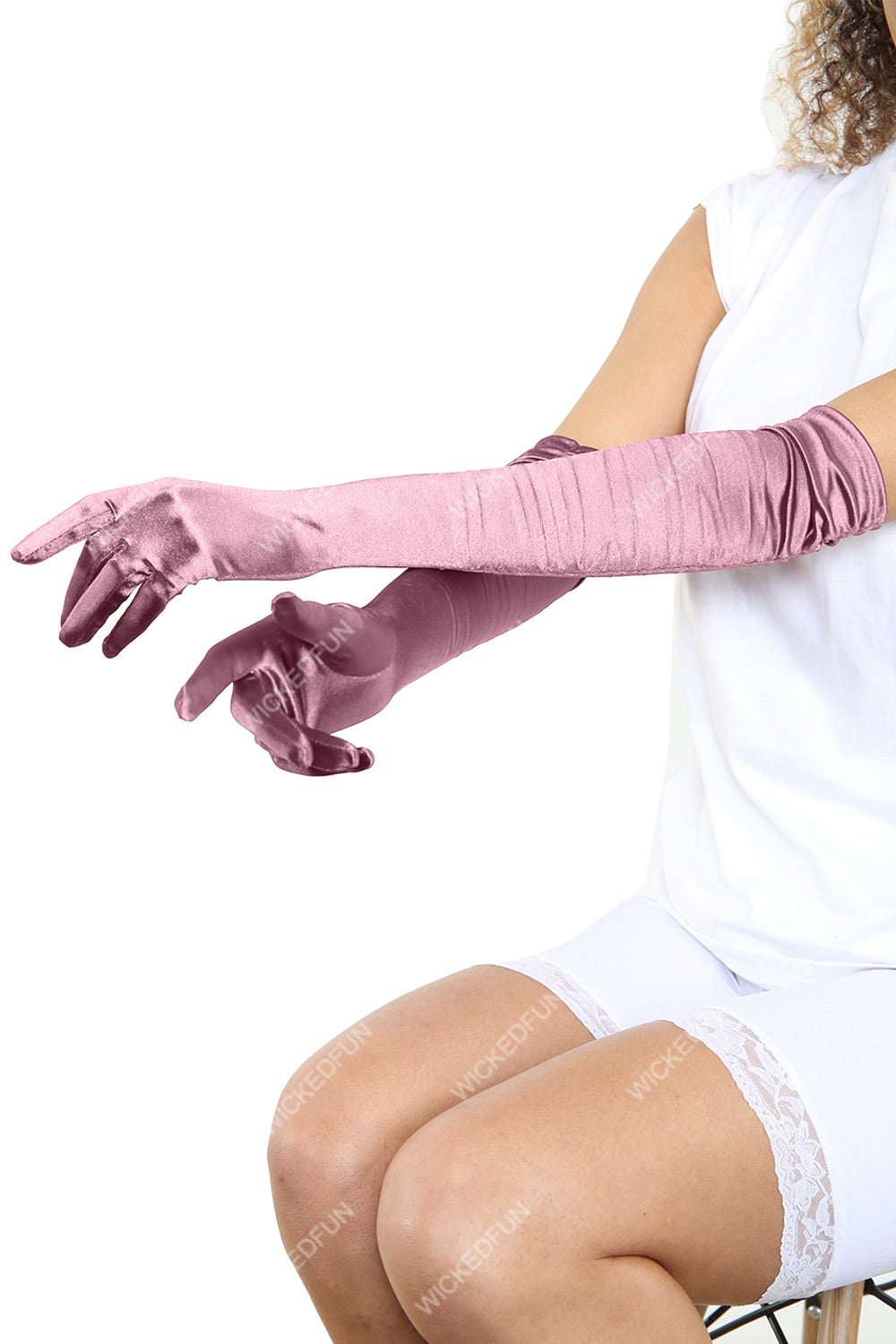 Wickedfun Satin Ruched Top Long Gloves Light Pink