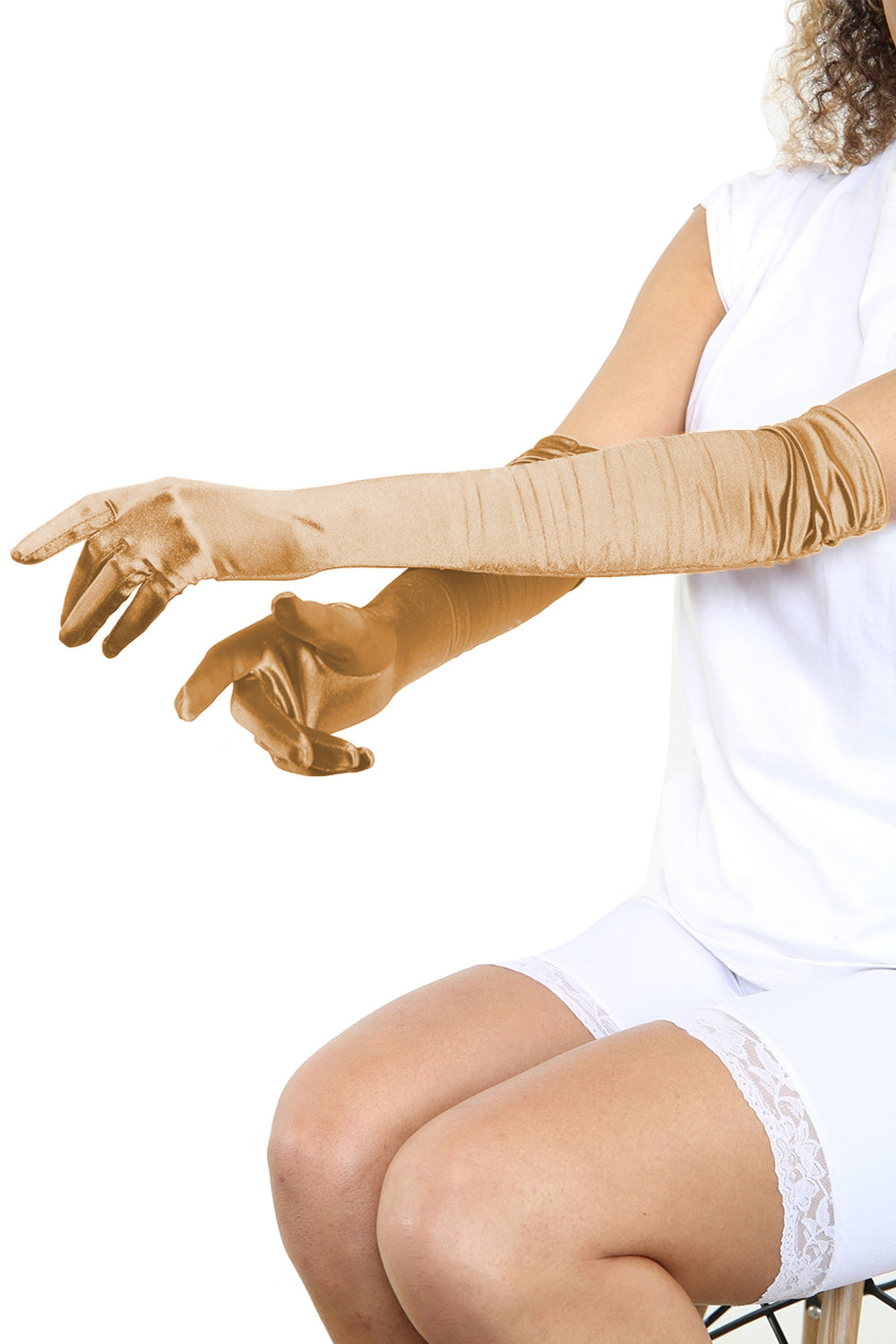 Wickedfun Satin Ruched Top Long Gloves Golden