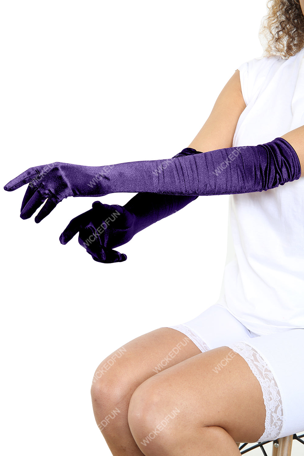 Wickedfun Satin Ruched Top Long Gloves Purple