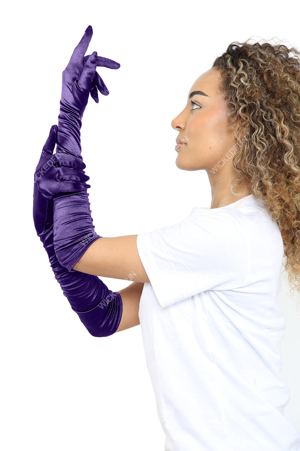 Wickedfun Satin Ruched Top Long Gloves Purple